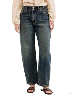 High Waisted Straight Leg Stretch Denim Jeans Double Button